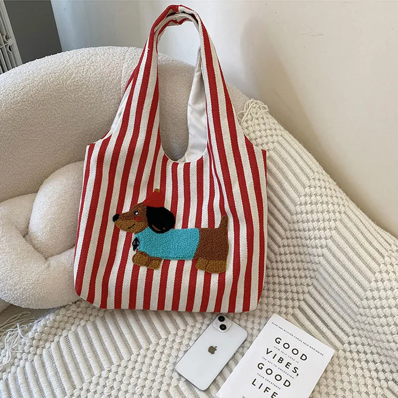 Higher Cute Dog Embroidery Women's Shoulder Bag Large Capacity