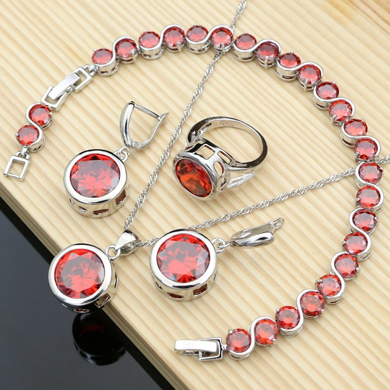Sterling Silver Fire Red Garnet Gemstone Birthstone Jewelry Sets