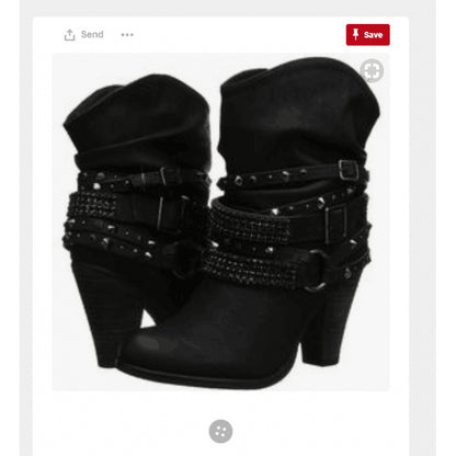 Boots Round Toe Block Heel Ankle Boots Chic Metal Accents