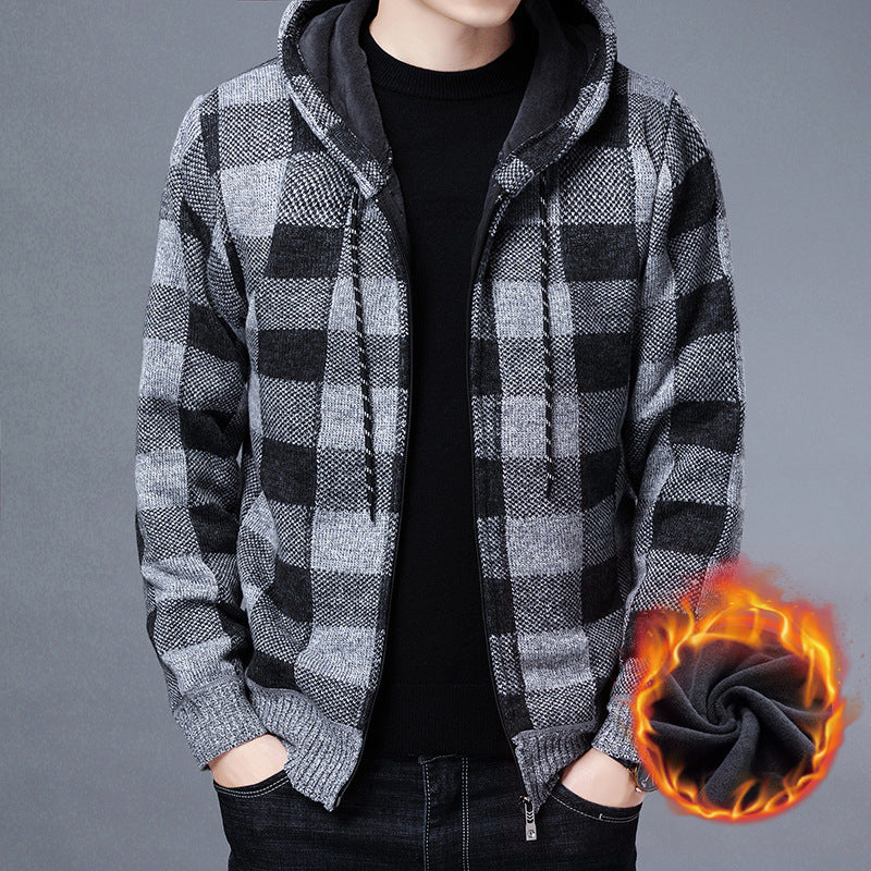 Warm Hooded Fleece Cardigan Knit Sweater Jacket