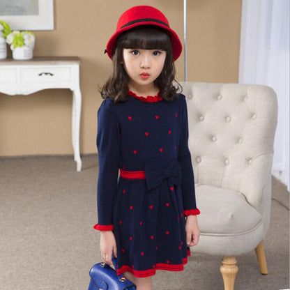 Princess Long-Sleeved Bow Stitching Sweater Dress