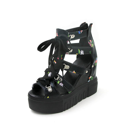 Spring Summer Wedge Sandals with Floral Design