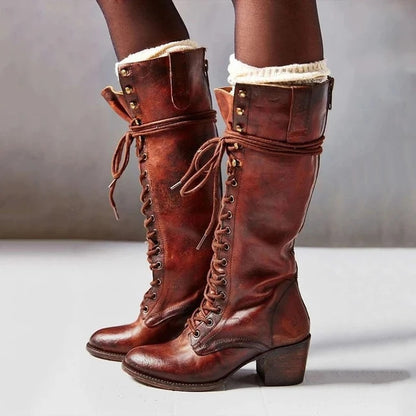Women's Lace-up Boots with Thick Heels