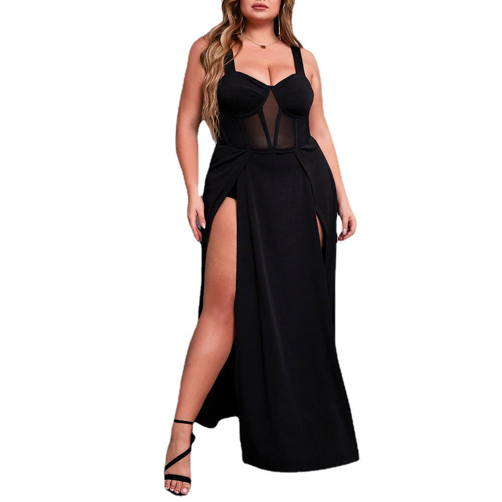 Plus Size Women's Party Dress with Corset & Split Hem