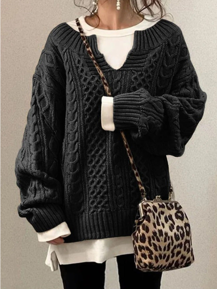 Chic Women's Knitted V-Neck Sweater for Autumn Winter