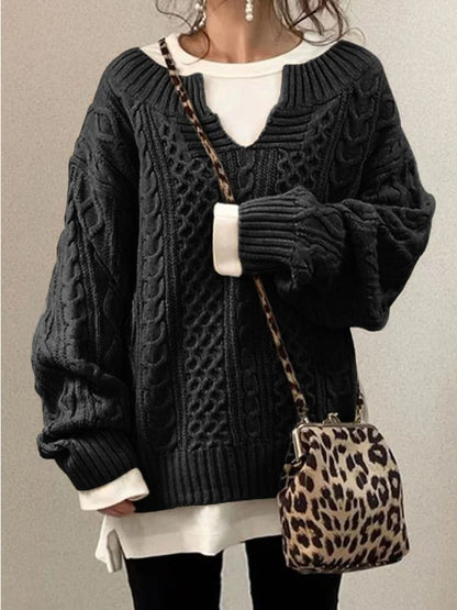 Chic Women's Knitted V-Neck Sweater for Autumn Winter
