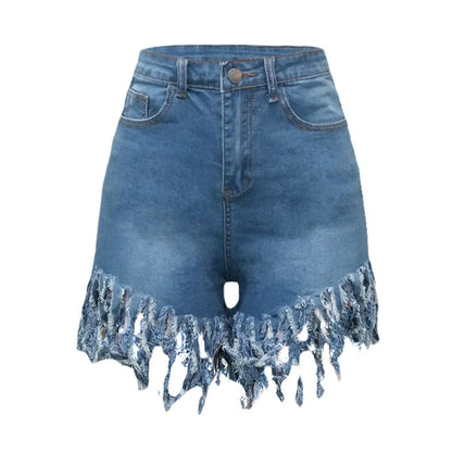 Fringed Women's Denim Shorts - Casual Straight-Leg Pants