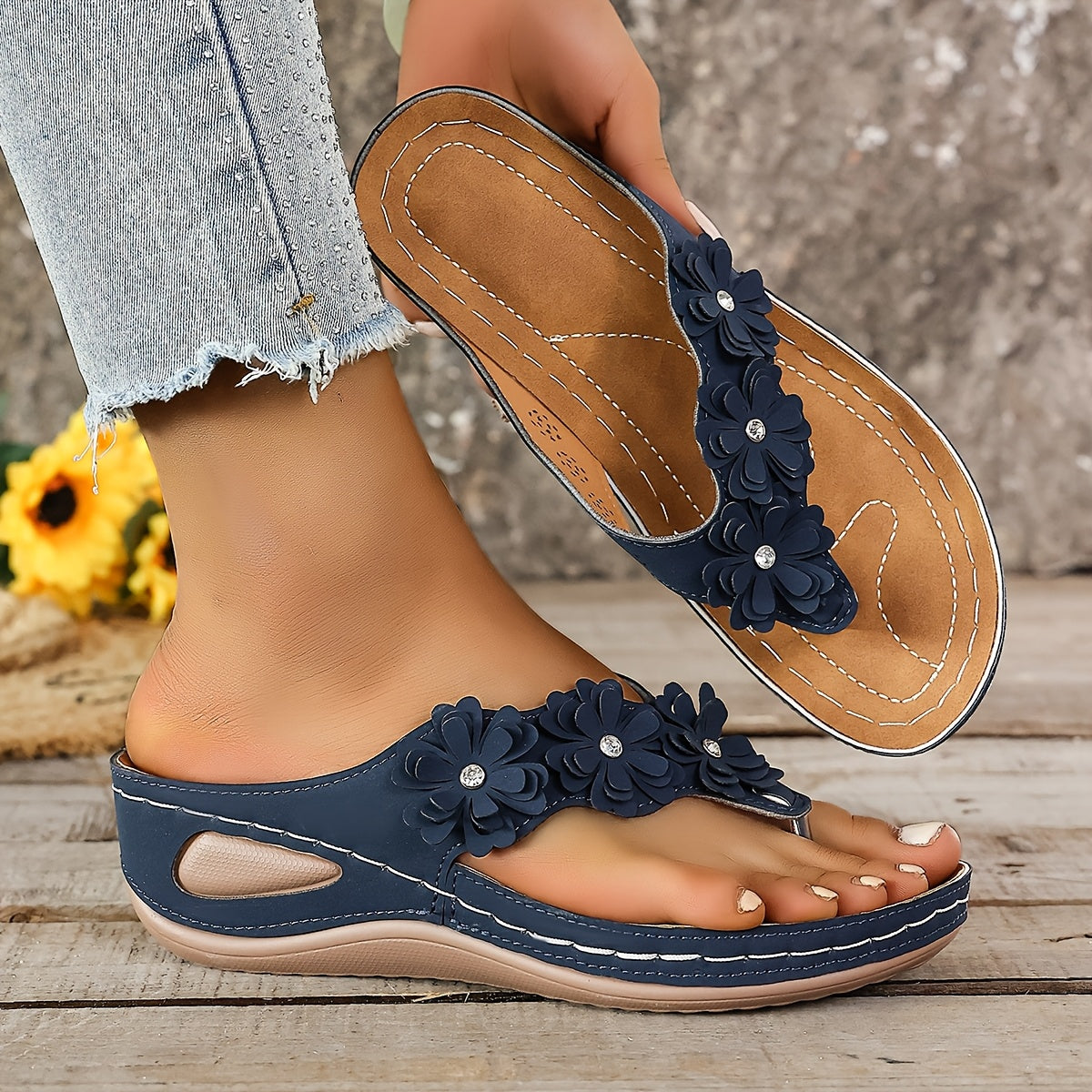 Floral Platform Flip-Flops for Women