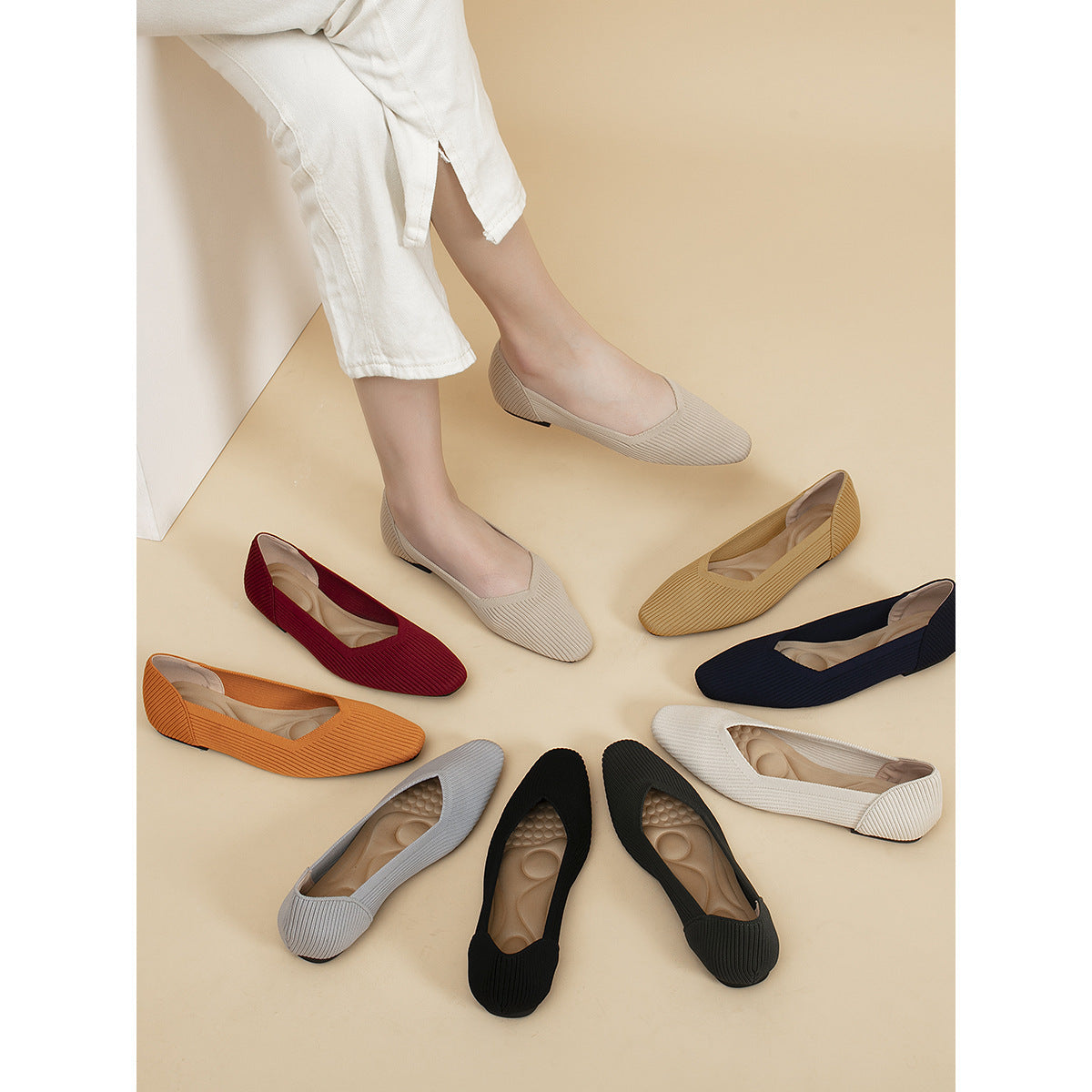 Knitted Flat Shoes with Soft Sole for Women