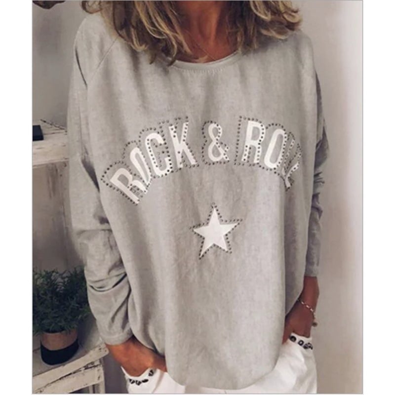 Women's Printed Diamond Round Neck Long Sleeve Top