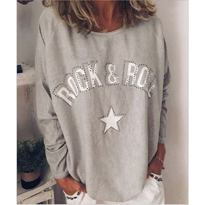Women's Printed Diamond Round Neck Long Sleeve Top