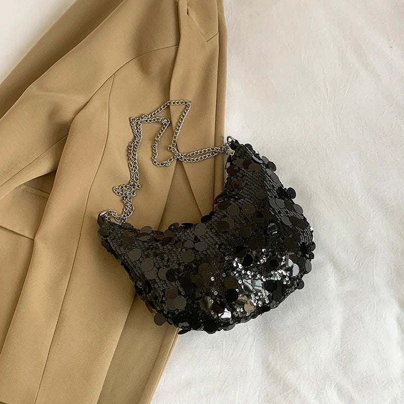 Sequin Bag Women  New Trendy Versatile Chain Solid One Shoulder Bags