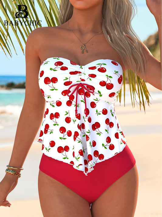 Baby Chic  two-piece cherry print elegant fashion beach swimsuit