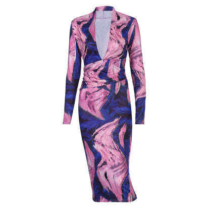 Winter Women's Long Sleeve V-Neck Irregular Dress