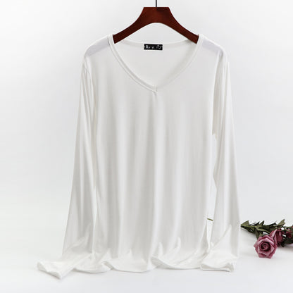 Ladies Plus Size V-neck Candy Color Long-sleeved Top