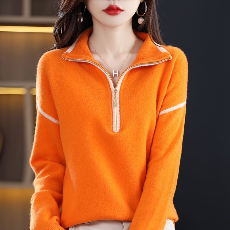 Casual Knitted Zipper Neck Sweater