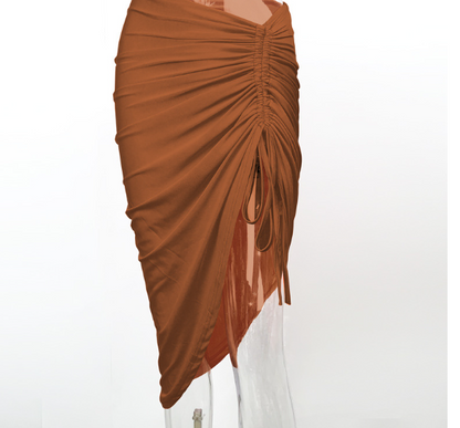 Irregular Split Cotton Midi Skirt with Stitching