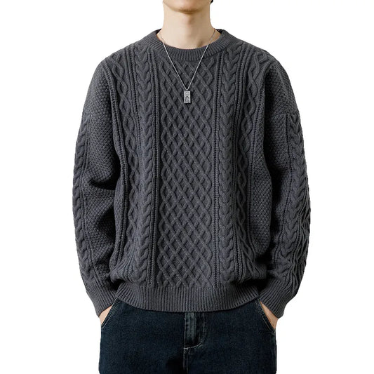 Twist Weave Round Neck Sweater For Men