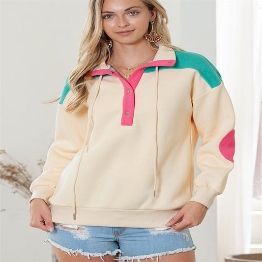 Women's Color Contrast Patchwork V-neck Pullover Sweater