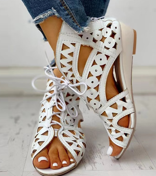 Ethnic Style Cutout Flat Sandals for Women