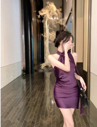 Halter Neck Satin Bodycon Dress