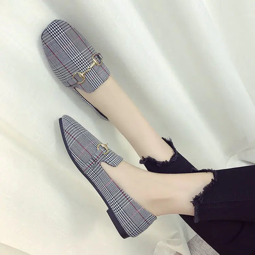 Korean Style Plaid Casual Flats for Women