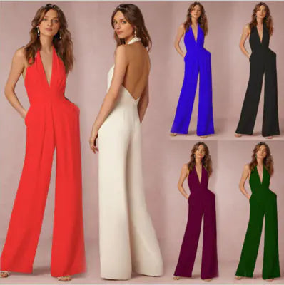 Sleeveless Halter Jumpsuit - Elegant Backless Fashion
