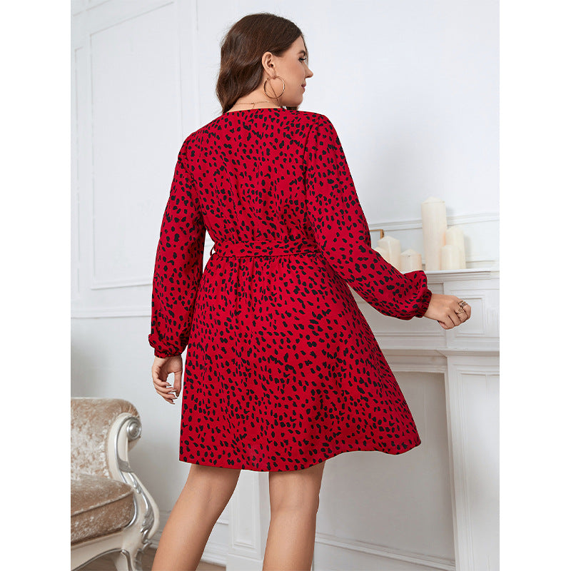 Plus Size Women's Leopard V-Neck Beach Boho Dress