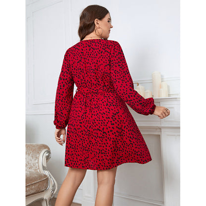 Plus Size Women's Leopard V-Neck Beach Boho Dress