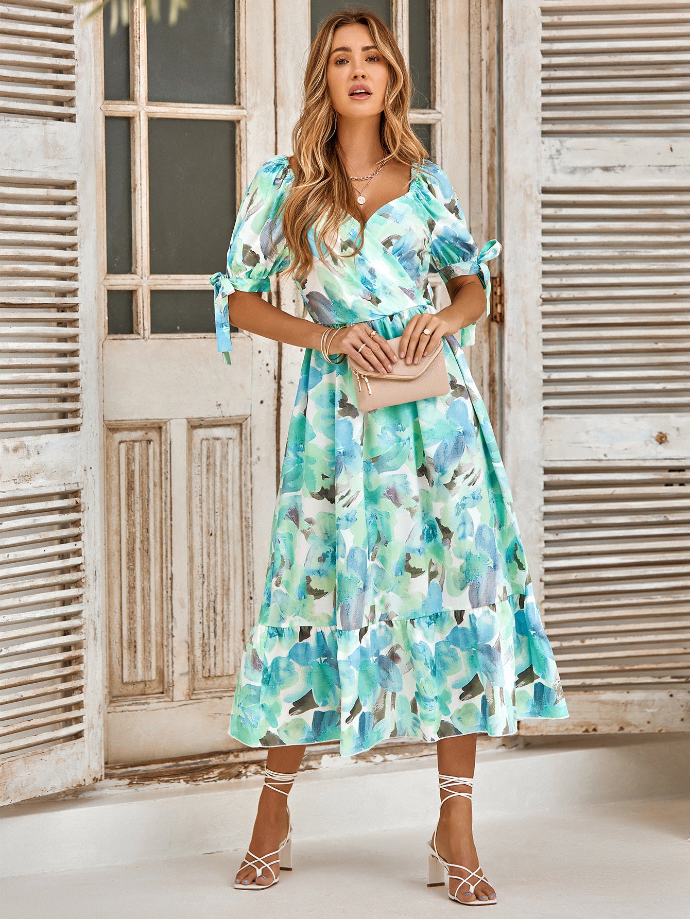 Women's Floral V-Neck Long Dress