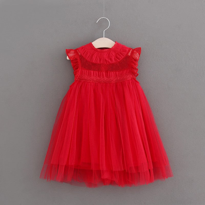 Girls' Summer Dress with Ruffled Sleeves and Tulle