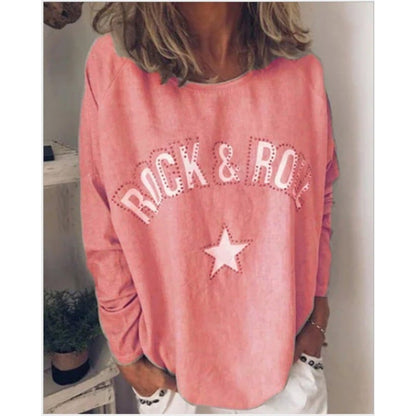 Women's Printed Diamond Round Neck Long Sleeve Top