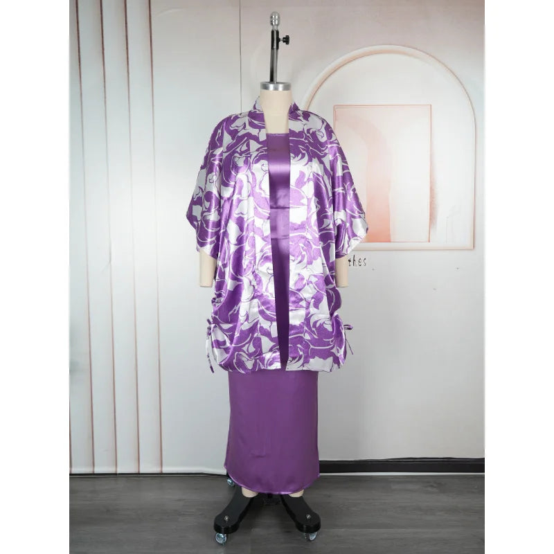 Plus Size Printed Robe Women's Vest Jacket Two-piece  Set Dress