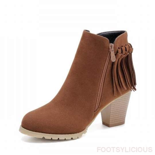 Fringe Ankle Boots  New Autumn Winter Chunky Heels