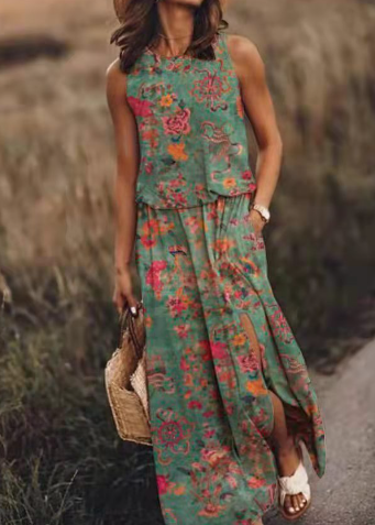 WOLFF Summer Maxi Dress - Sleeveless Floral Long Dress