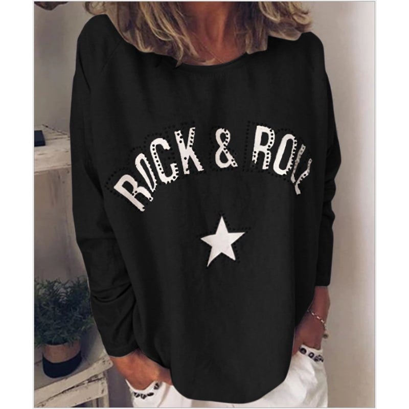 Women's Printed Diamond Round Neck Long Sleeve Top
