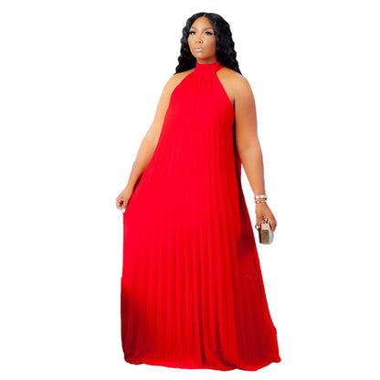 Plus Size Sleeveless Pleated Polyester Dress with Lining