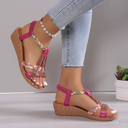 Summer Flat Rhinestone Open-Toe Sandals for Women