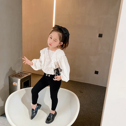 Long Sleeve Lace Top, Puff Sleeve Autumn Blouse for Girls