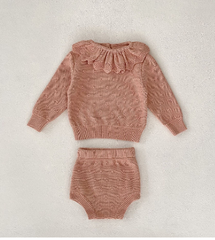 Annie Set: Long Sleeve Ruffle Top & Knit Pants