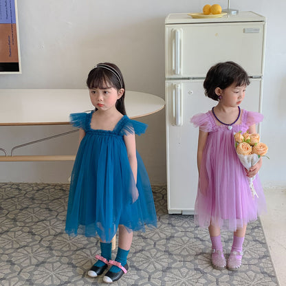 New Girls' Fleece Sleeve Tulle Dress