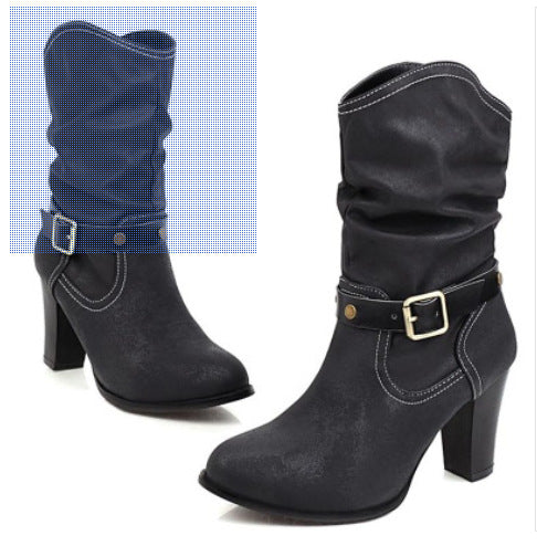Pleated Mid-Heel Boots