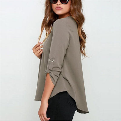 Plus Size Women's V-Neck Wrinkled Chiffon Blouse