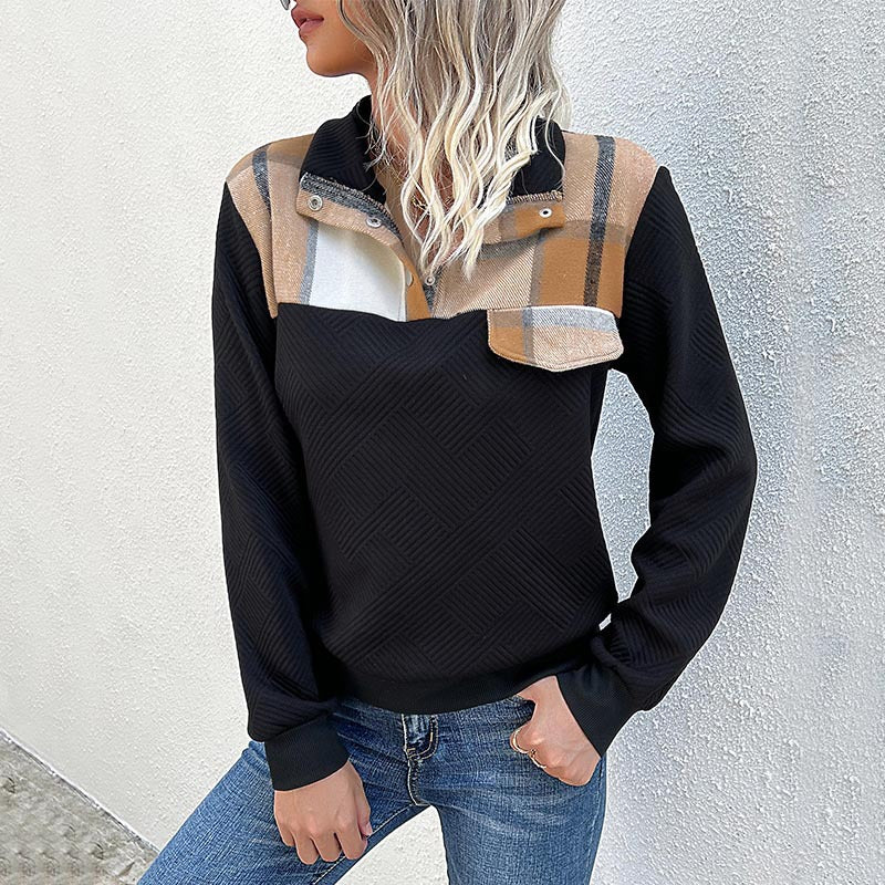 Women's Vintage Splice Stand Collar Pullover Sweater