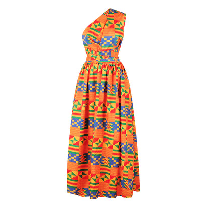 African Print Irregular Dress with Versatility