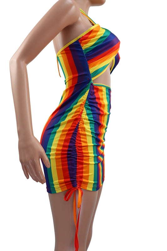 Backless Tie Dye Halter Bodycon Mini Dress