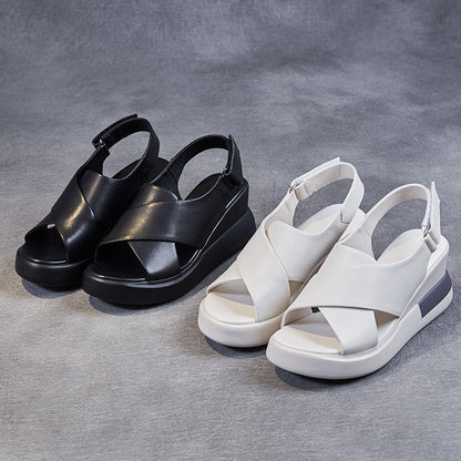 Women's Leather Wedge Sandals - Comfortable Platform Shoes