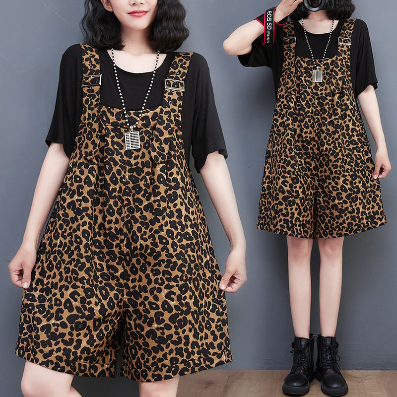 Plus Size Women's Leopard Print Overalls