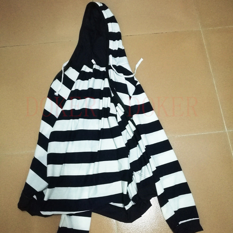 Plus Size Striped Long Sleeve Hoodie Cardigan for Women