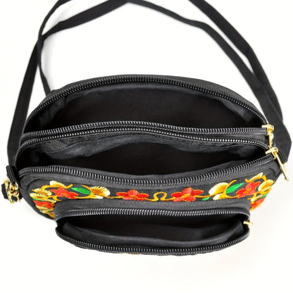 Vibrant Floral Embroidered Crossbody Bag for Women